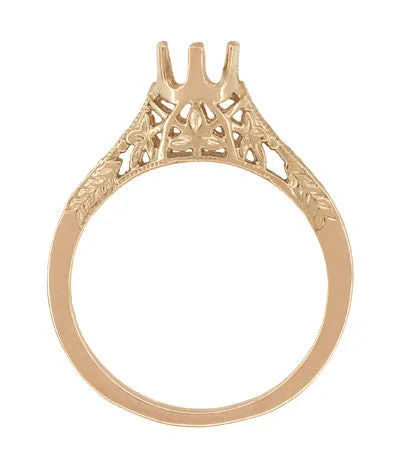 1/4 - 1/3 Carat 14 Karat Rose Gold Crown of Leaves Filigree Art Deco Engagement Ring Setting