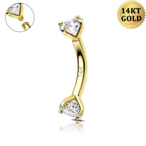 14K Gold 16G Clear CZ Eyebrow Ring Internally Threaded Rook Piercing