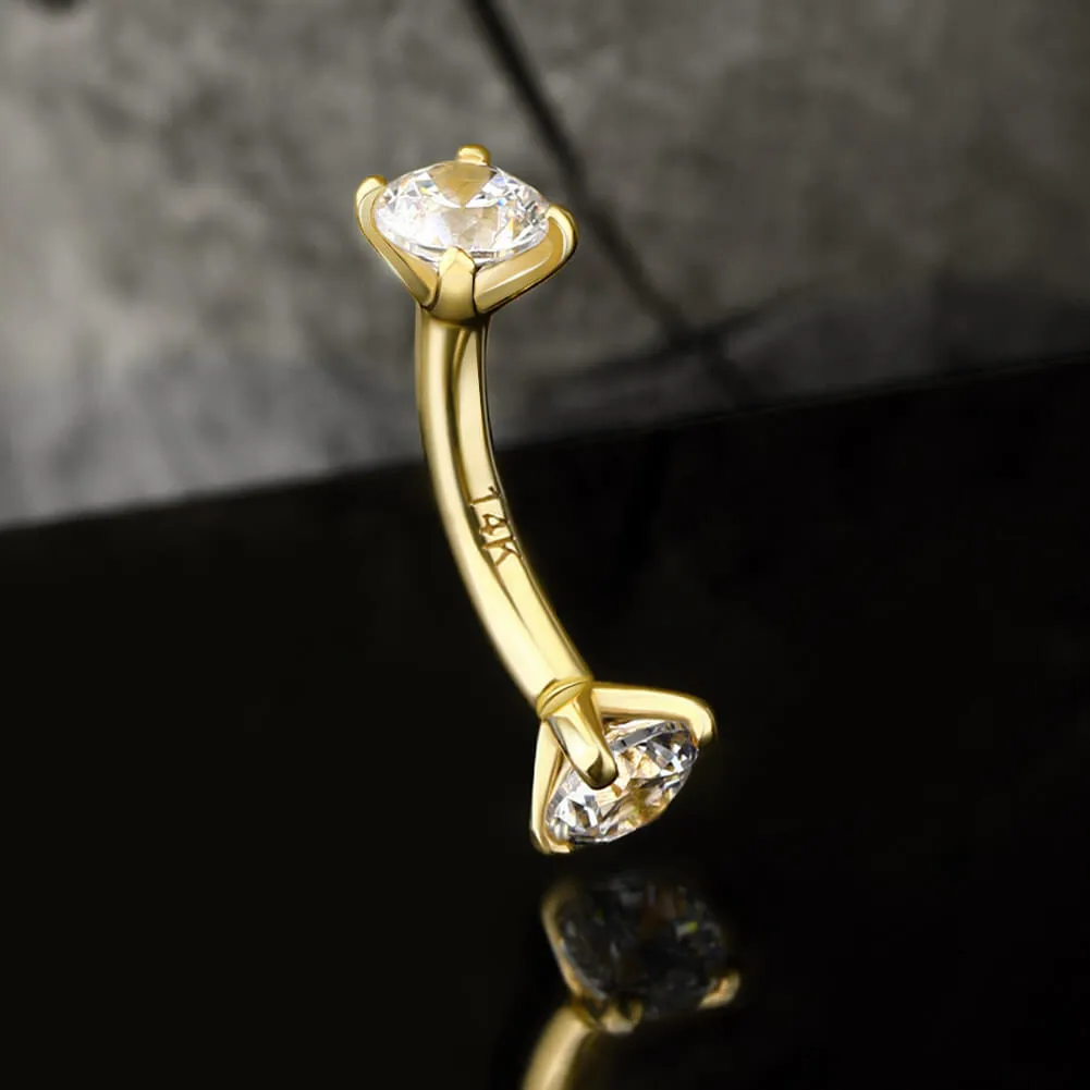 14K Gold 16G Clear CZ Eyebrow Ring Internally Threaded Rook Piercing