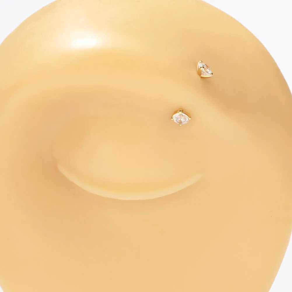 14K Gold 16G Clear CZ Eyebrow Ring Internally Threaded Rook Piercing