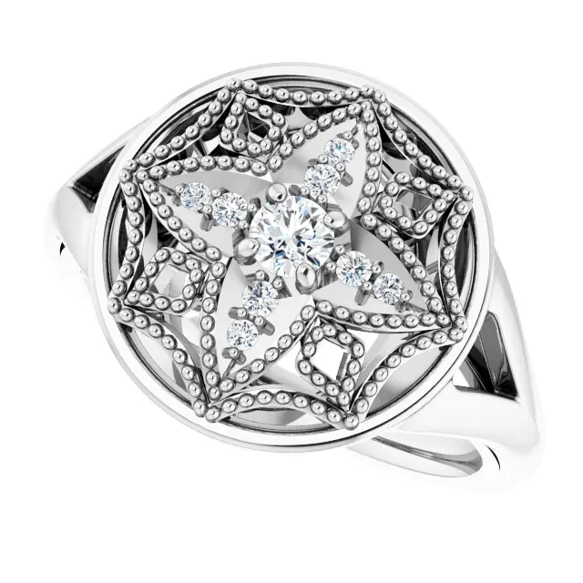 14K White 1/6 CTW Diamond Vintage-Inspired Ring