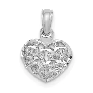 14K White Gold 3-D D.C Mini Puffed Filigree Heart Pendant