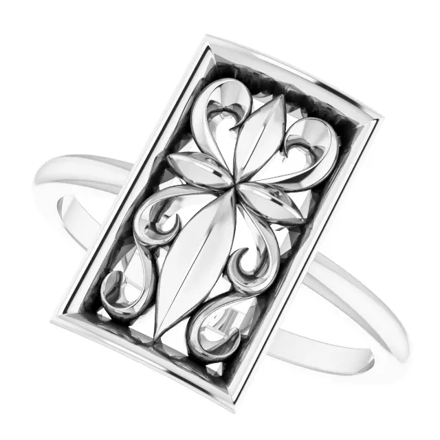 14K White Vintage-Inspired Cross Ring