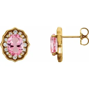 14K Yellow Baby Pink Topaz and 1/3 CTW Diamond Earrings with Backs