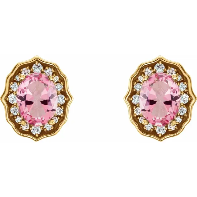 14K Yellow Baby Pink Topaz and 1/3 CTW Diamond Earrings with Backs