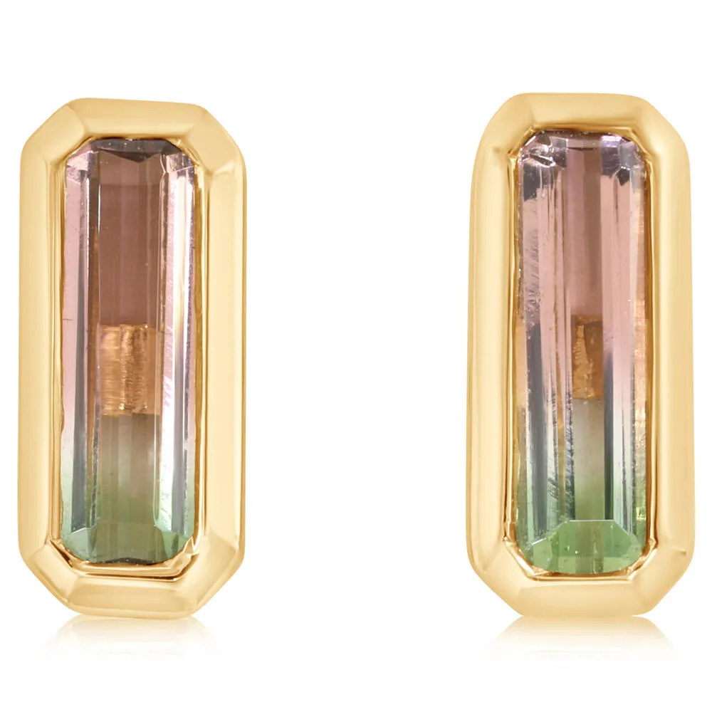 14K Yellow Gold Bi-Color Tourmaline Earrings