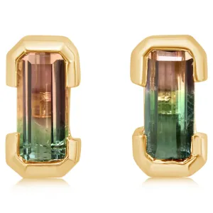 14K Yellow Gold Bi-Color Tourmaline Earrings