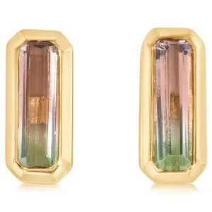14K Yellow Gold Bi-Color Tourmaline Earrings