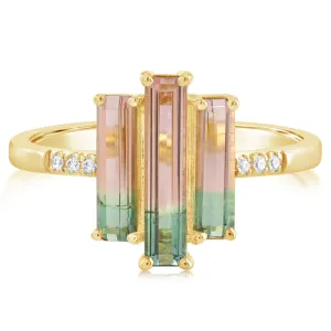 14K Yellow Gold Bi-Color Tourmaline/Diamond Ring