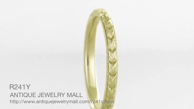 1930's 18K Yellow Gold Art Deco Thin Hand Carved Wheat Wedding Band
