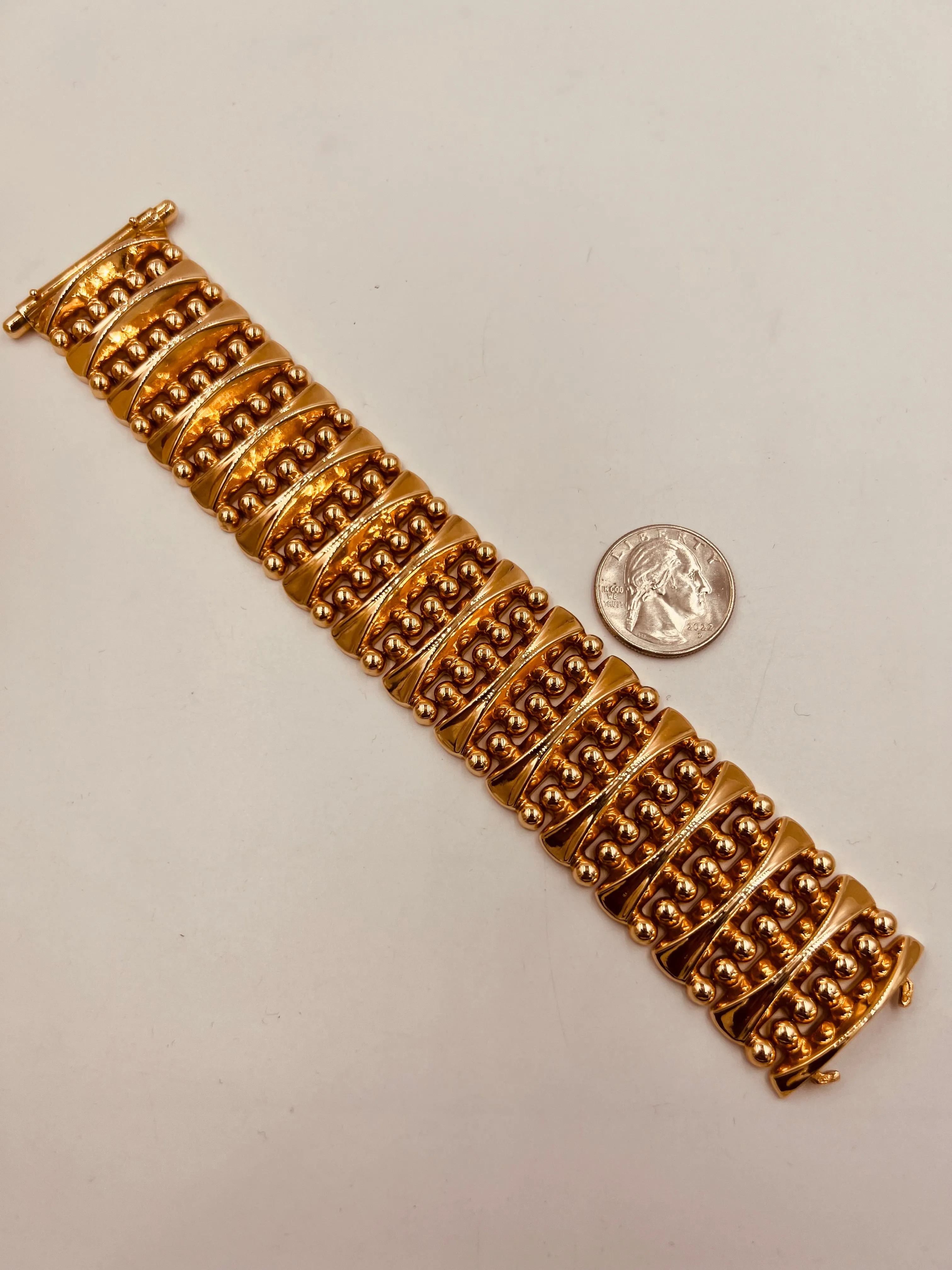 1940s Retro 18k Pink Gold Wide Tank Bracelet