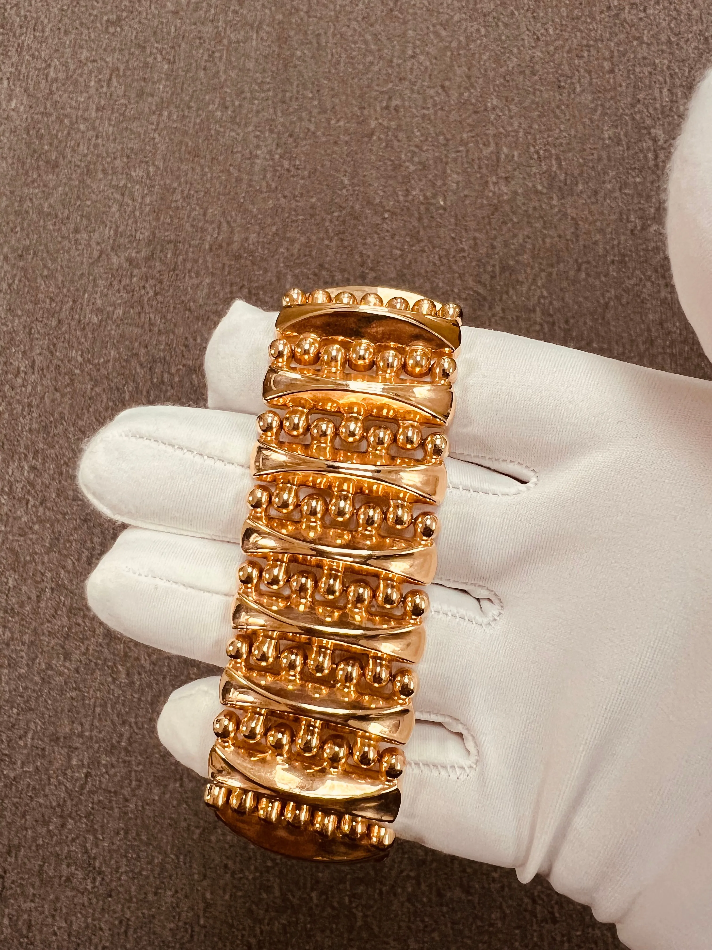 1940s Retro 18k Pink Gold Wide Tank Bracelet