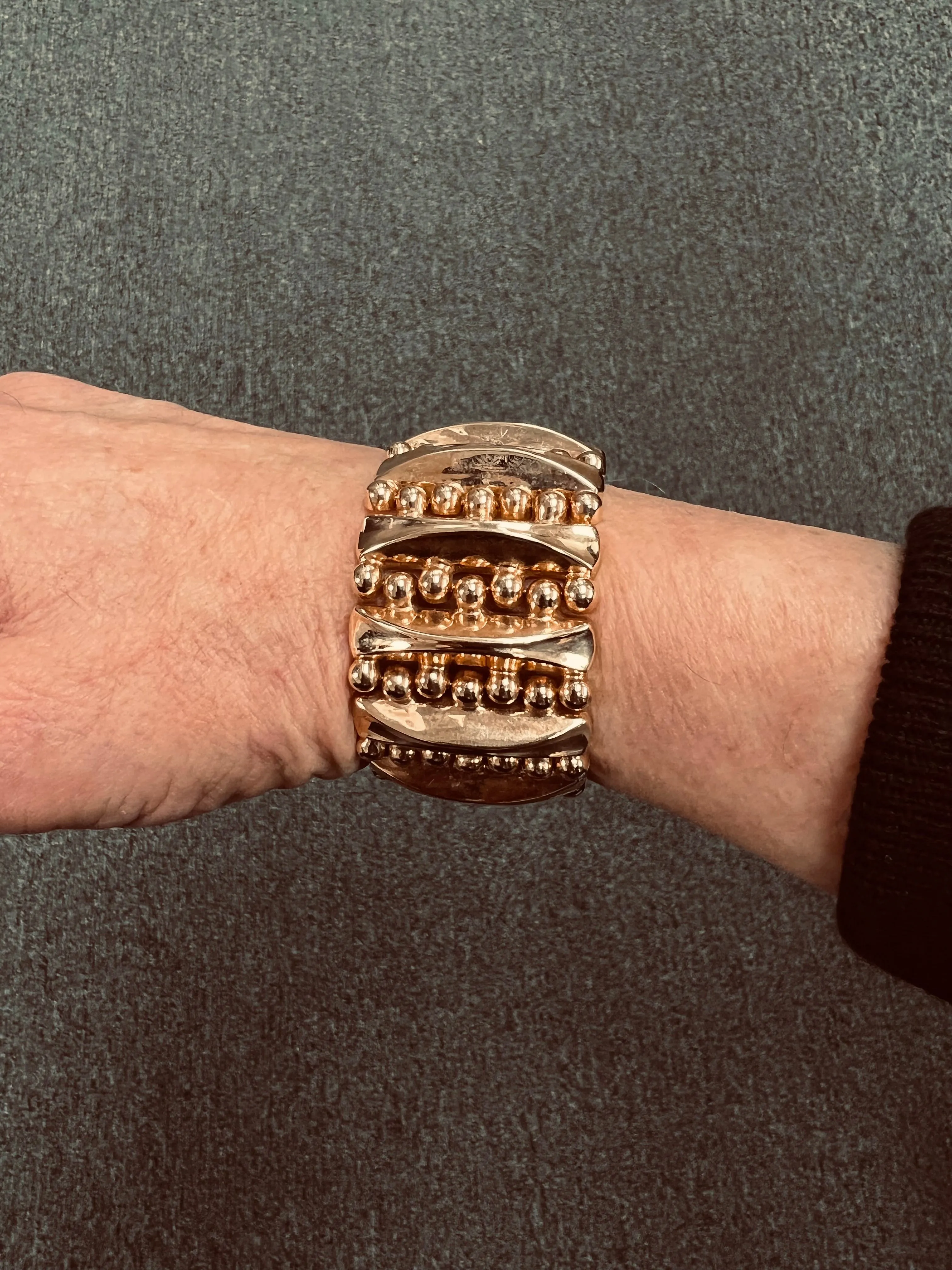 1940s Retro 18k Pink Gold Wide Tank Bracelet