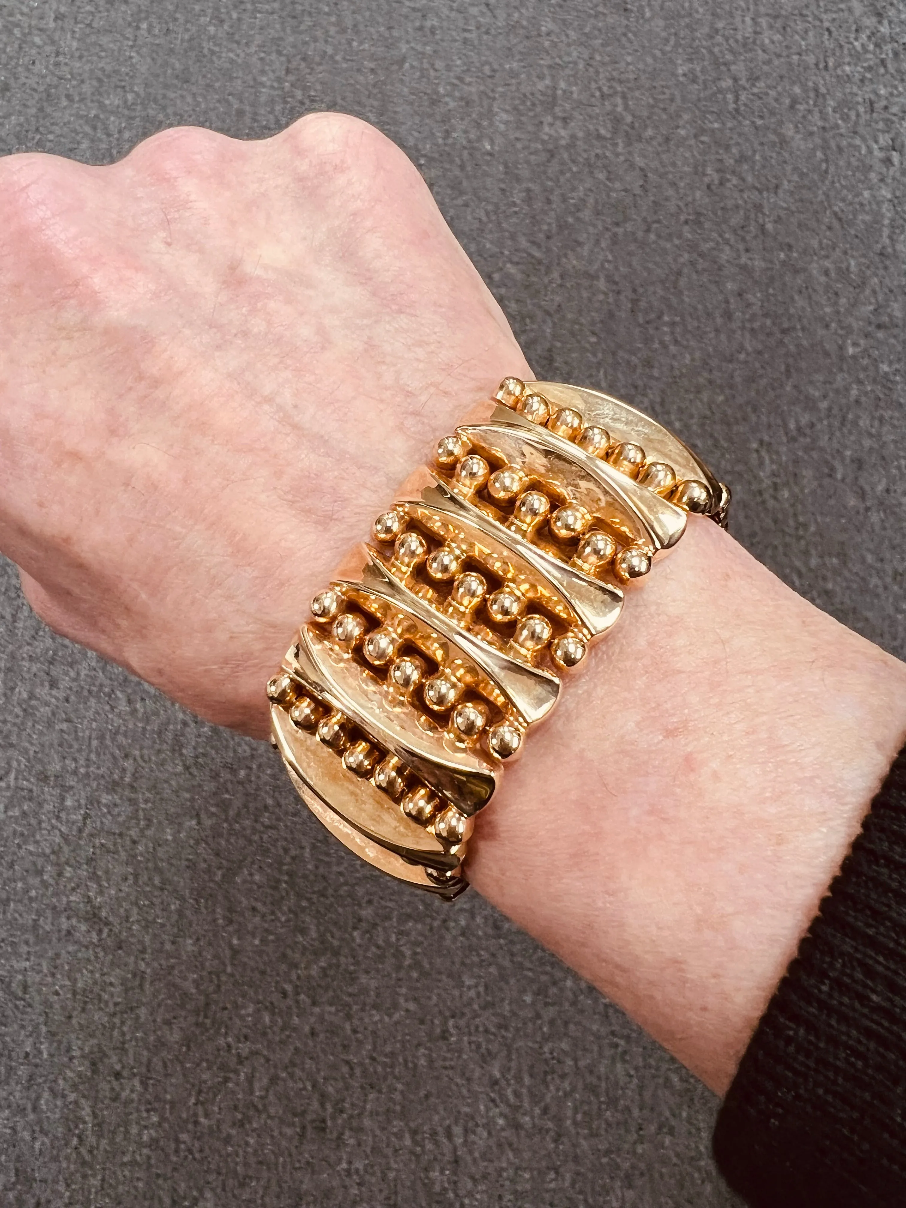 1940s Retro 18k Pink Gold Wide Tank Bracelet