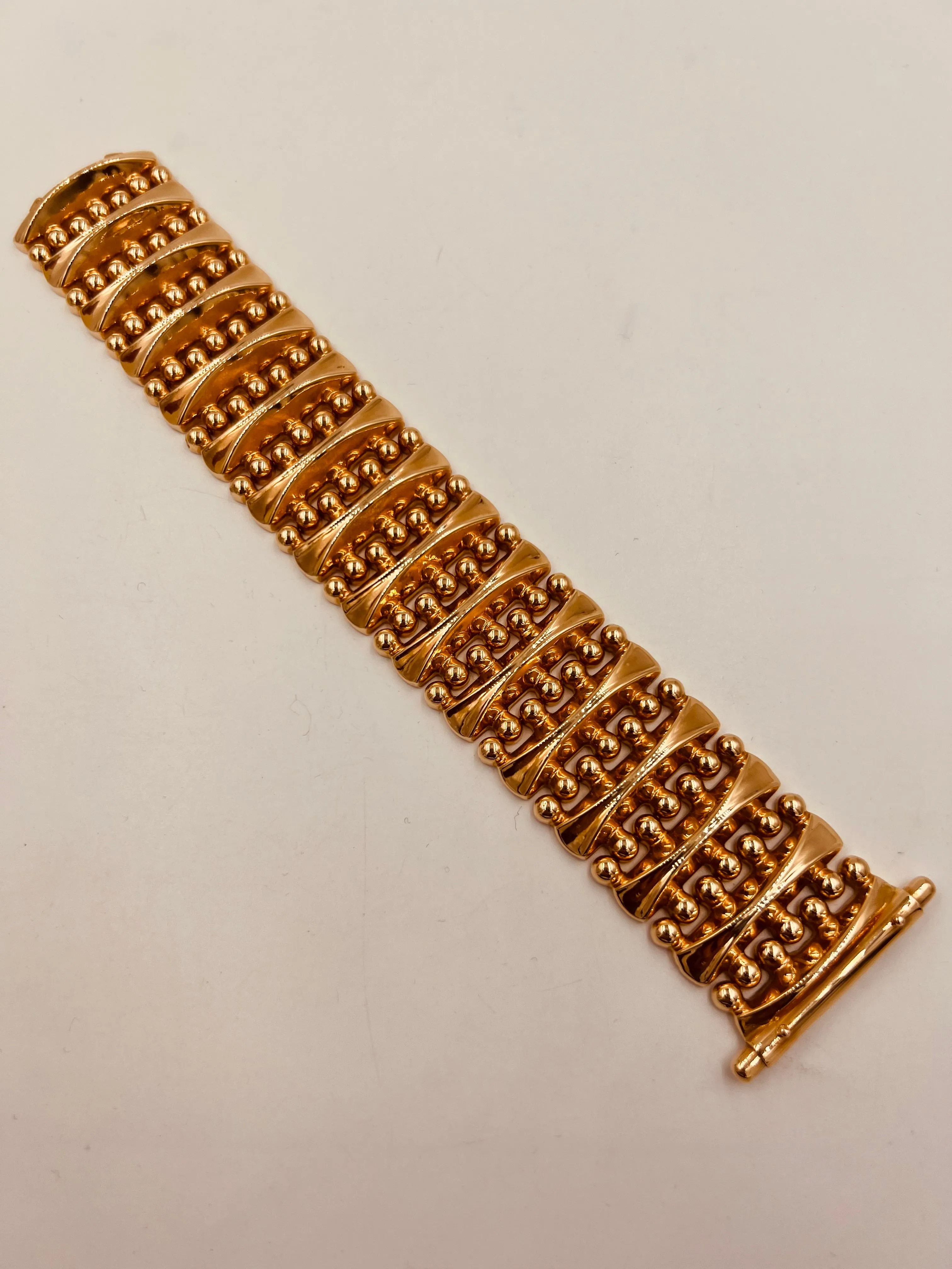 1940s Retro 18k Pink Gold Wide Tank Bracelet