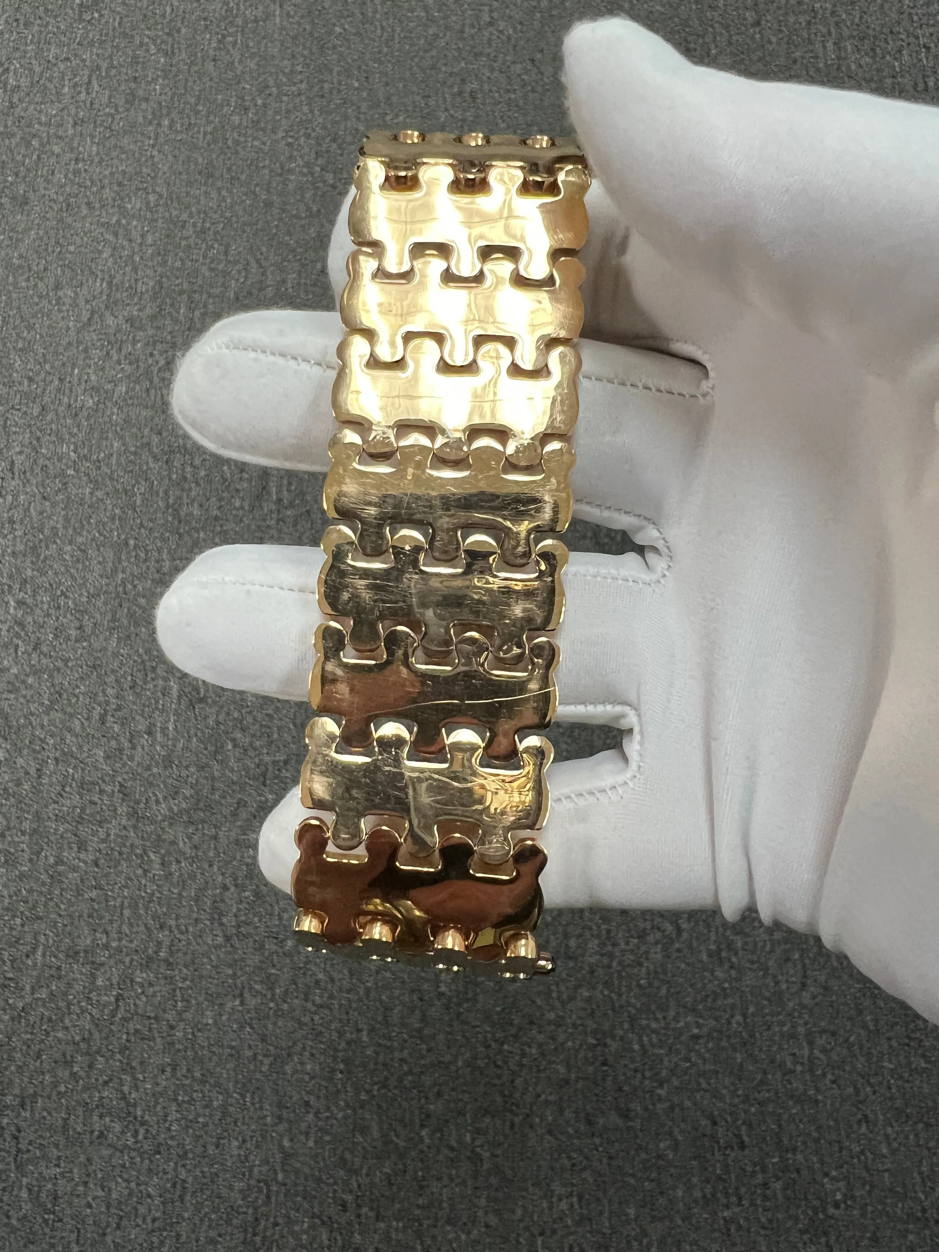 1940s Retro 18k Pink Gold Wide Tank Bracelet