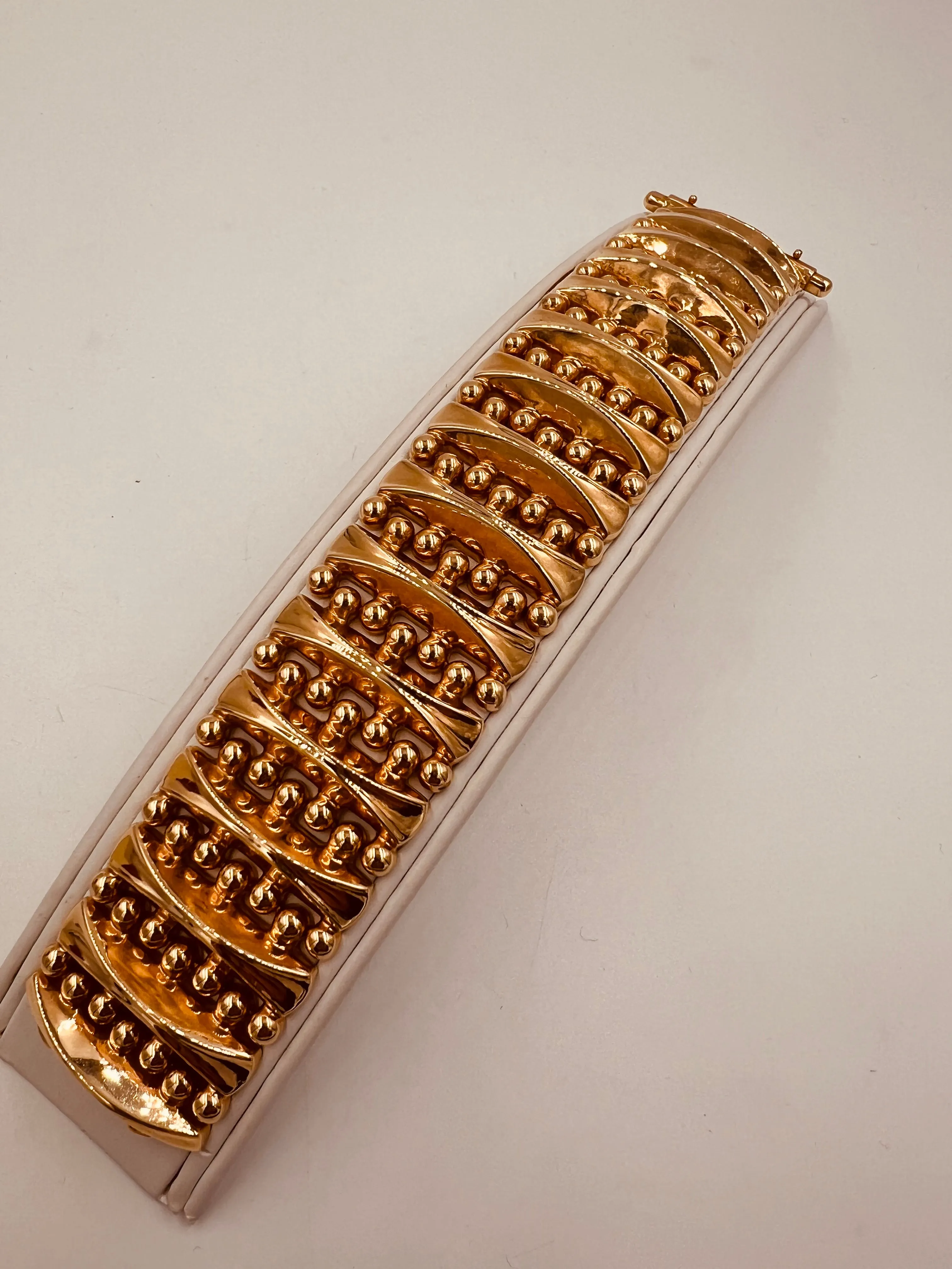 1940s Retro 18k Pink Gold Wide Tank Bracelet