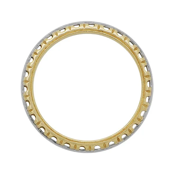 1940's Two Tone Engraved Art Deco Filigree Vintage Wedding Ring in 14K Yellow and White Gold