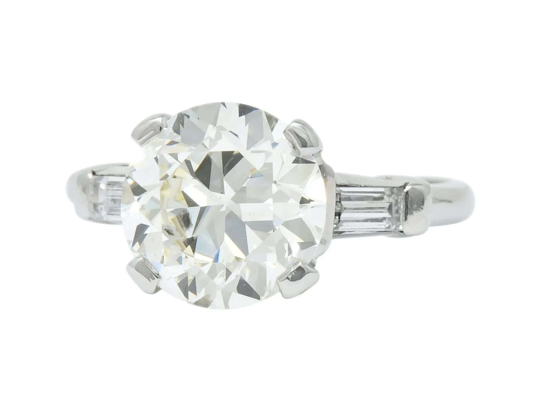 1950's Mid-Century 3.85 CTW Diamond Platinum Engagement Ring GIA