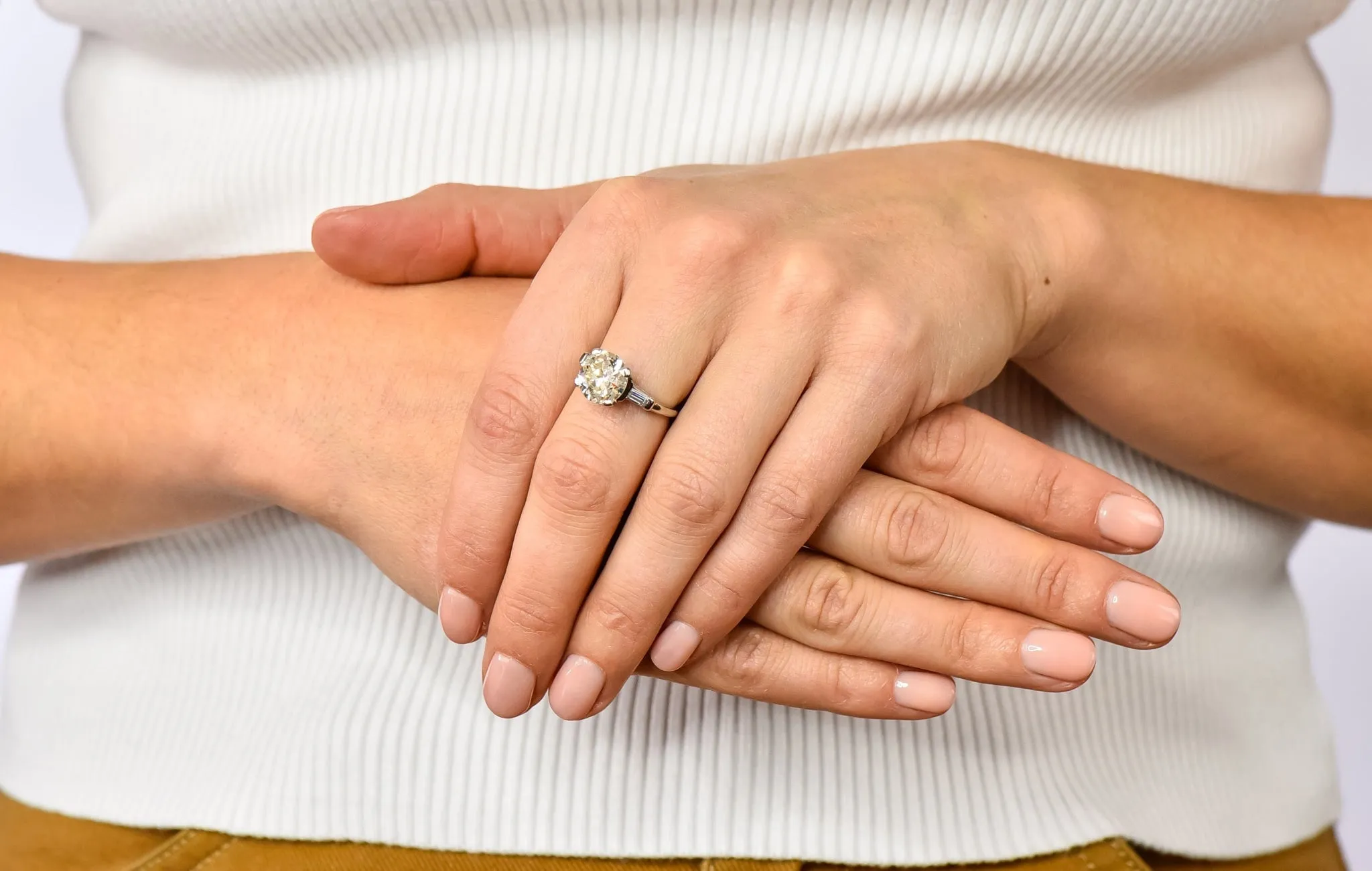 1950's Mid-Century 3.85 CTW Diamond Platinum Engagement Ring GIA