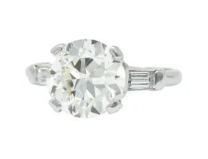 1950's Mid-Century 3.85 CTW Diamond Platinum Engagement Ring GIA