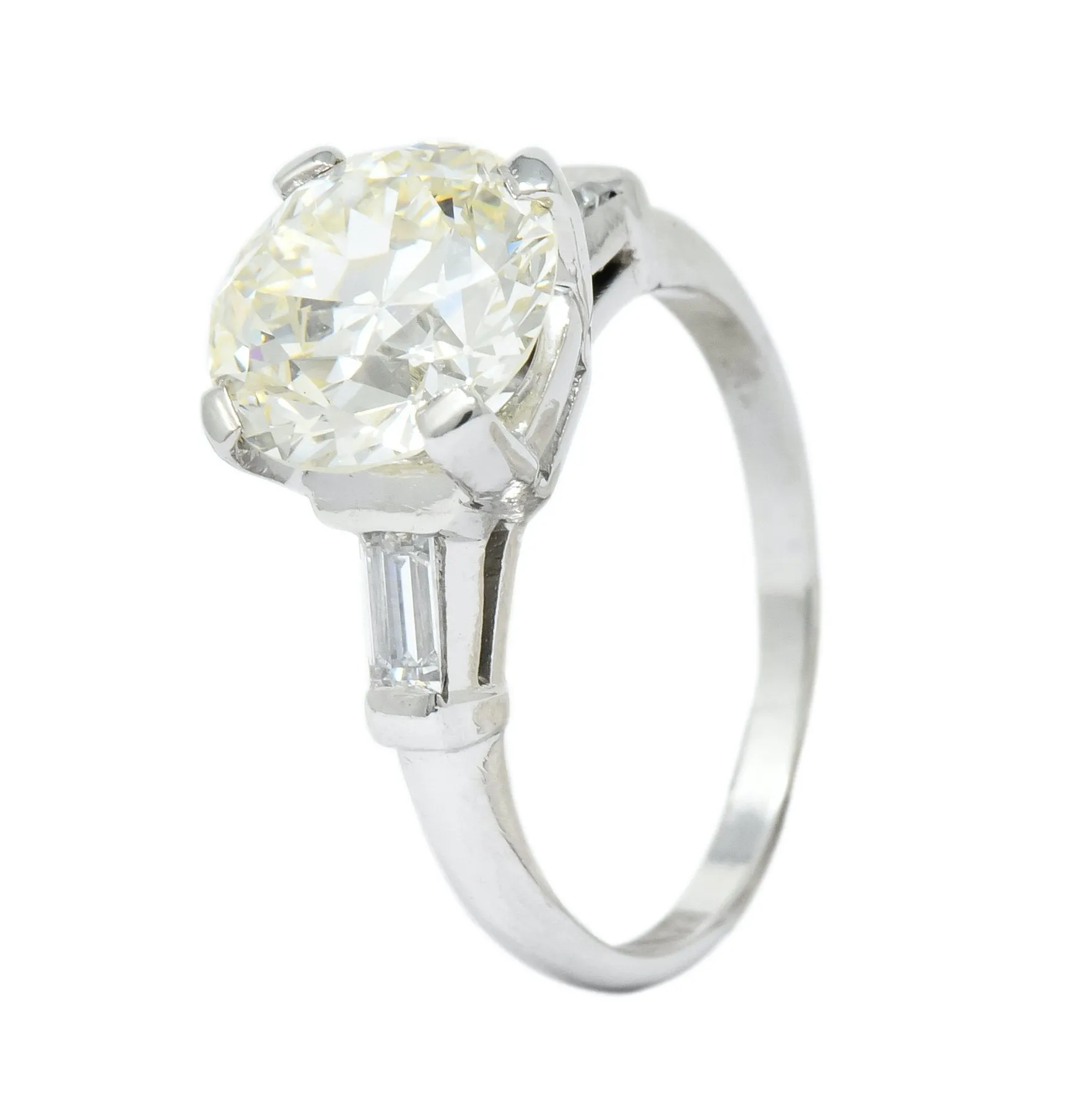 1950's Mid-Century 3.85 CTW Diamond Platinum Engagement Ring GIA