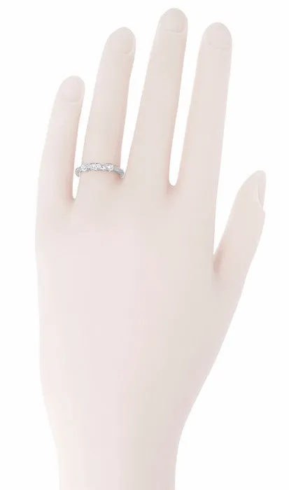 1950's Retro Moderne Diamond Filigree Wedding Ring in White Gold