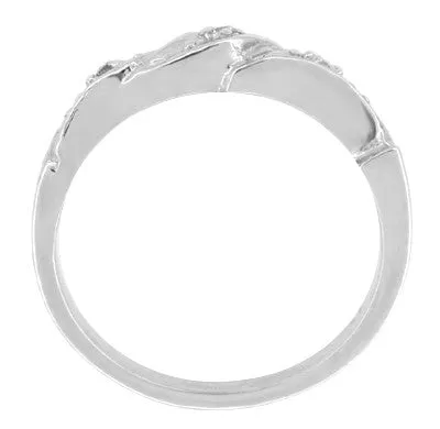 1950's Retro Moderne Scroll Wave Diamond Wedding Ring in 14 Karat White Gold