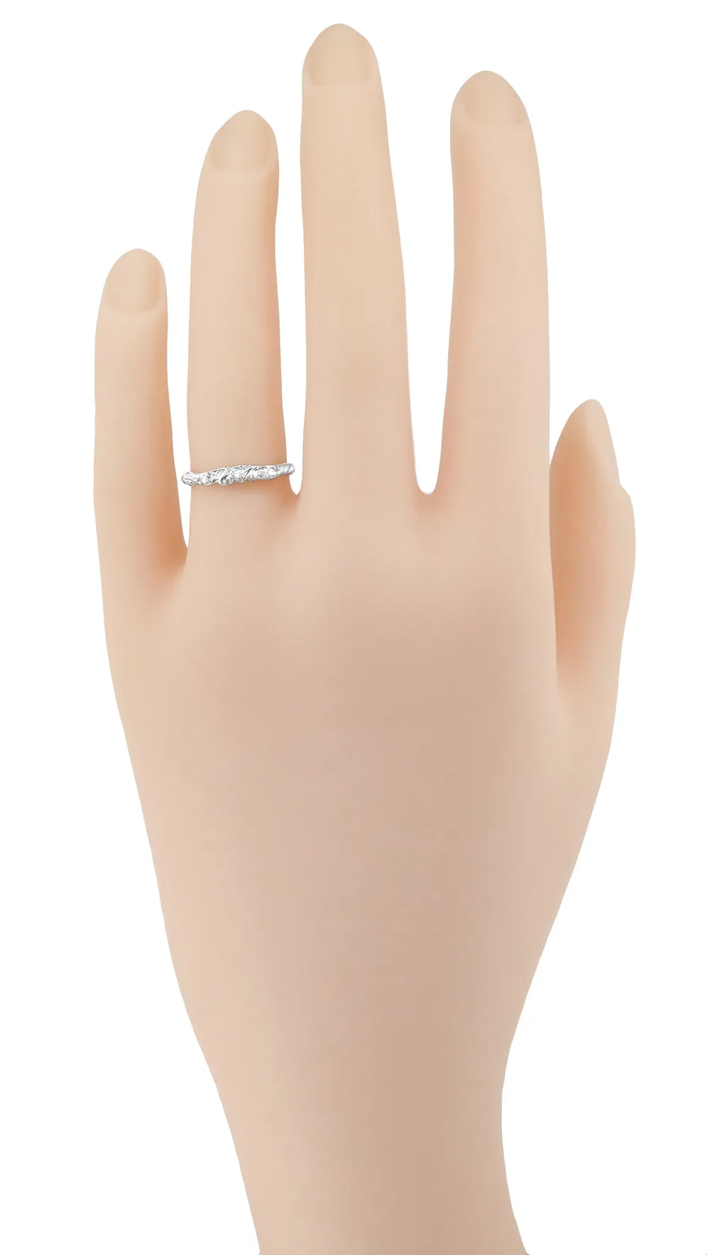 1950's Retro Moderne Scroll Wave Diamond Wedding Ring in 14 Karat White Gold