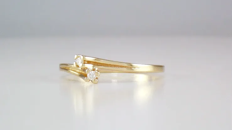 1950's Retro Moderne Yellow Gold Bypass Diamond Ring