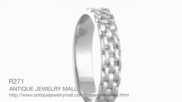 1960's Basket Weave Wedding Band in White Gold - 4mm Wide Vintage Design
