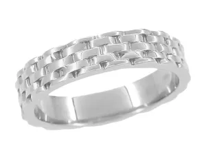 1960's Basket Weave Wedding Band in White Gold - 4mm Wide Vintage Design