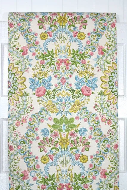 1960s Floral Damask Vintage Wallpaper