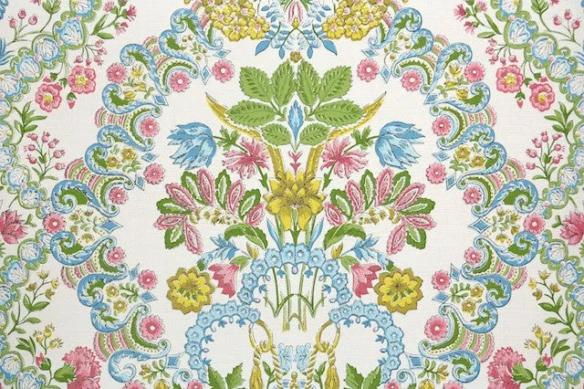 1960s Floral Damask Vintage Wallpaper