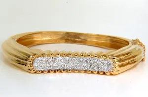 2.30CT INVERTED ARCH GRILLED WAVE RETRO 14KT DIAMONDS BANGLE BRACELET