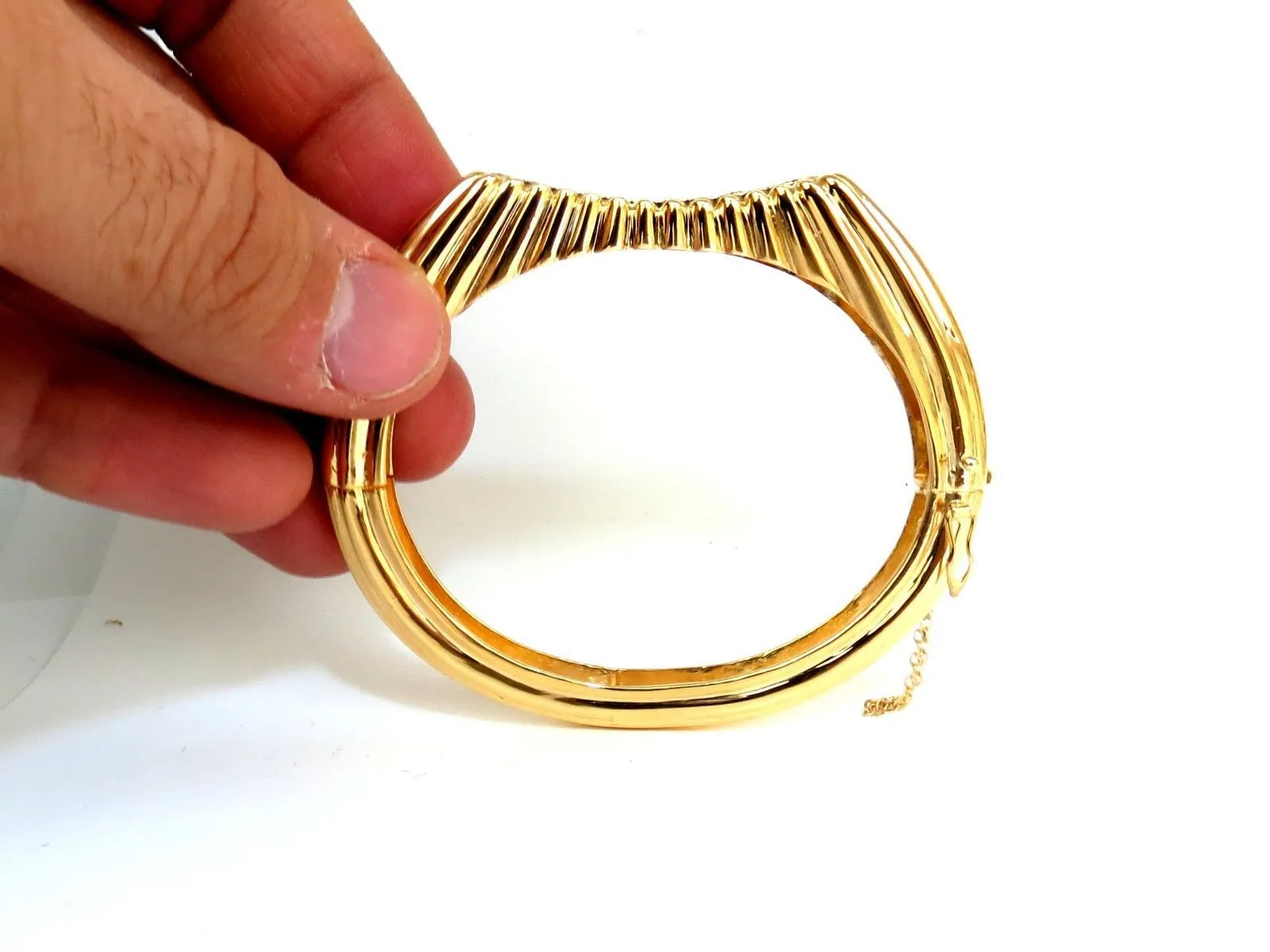 2.30CT INVERTED ARCH GRILLED WAVE RETRO 14KT DIAMONDS BANGLE BRACELET