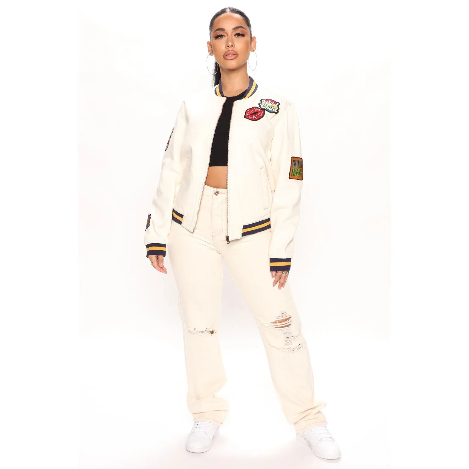 3 Fashion Nova Beige Patch Jeans