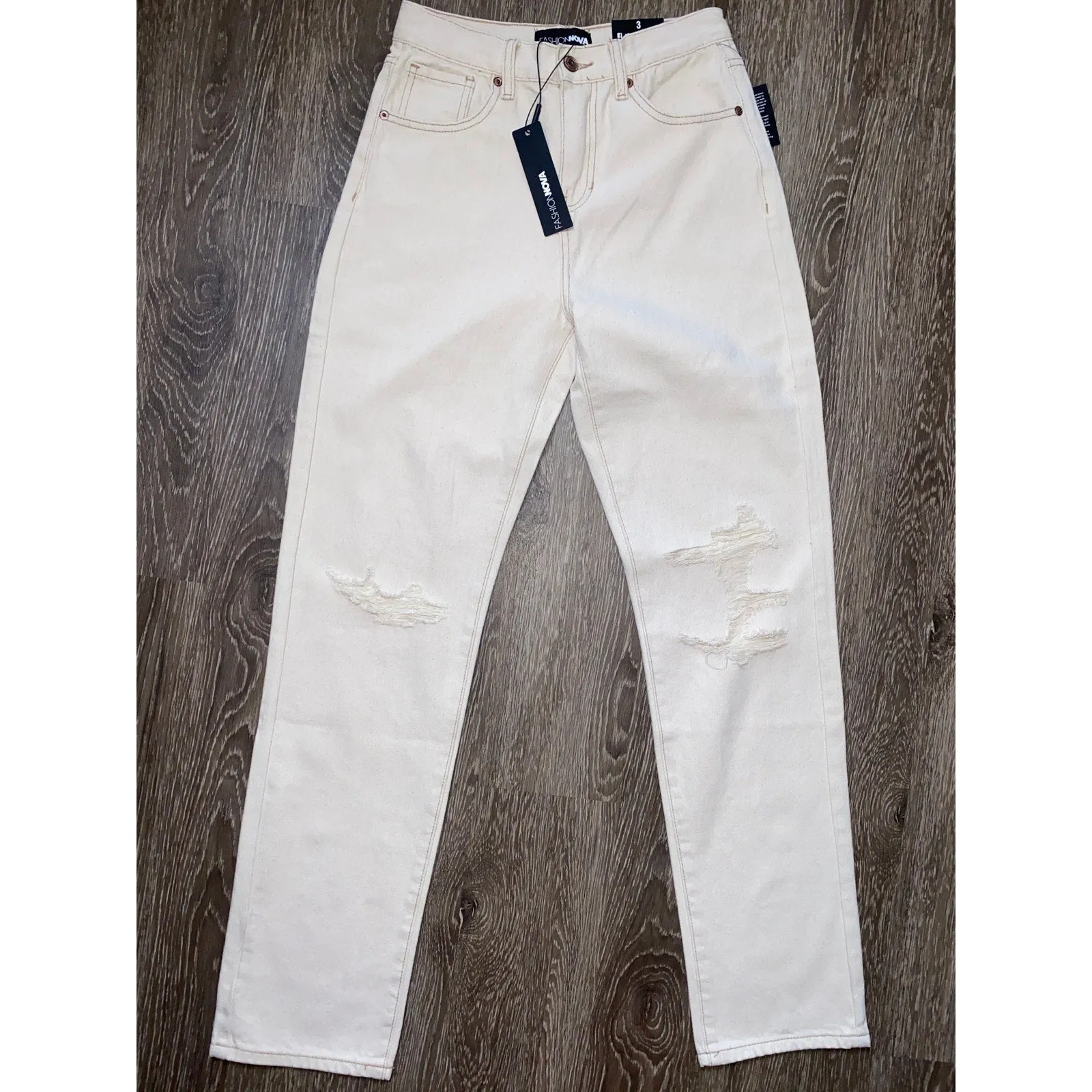 3 Fashion Nova Beige Patch Jeans