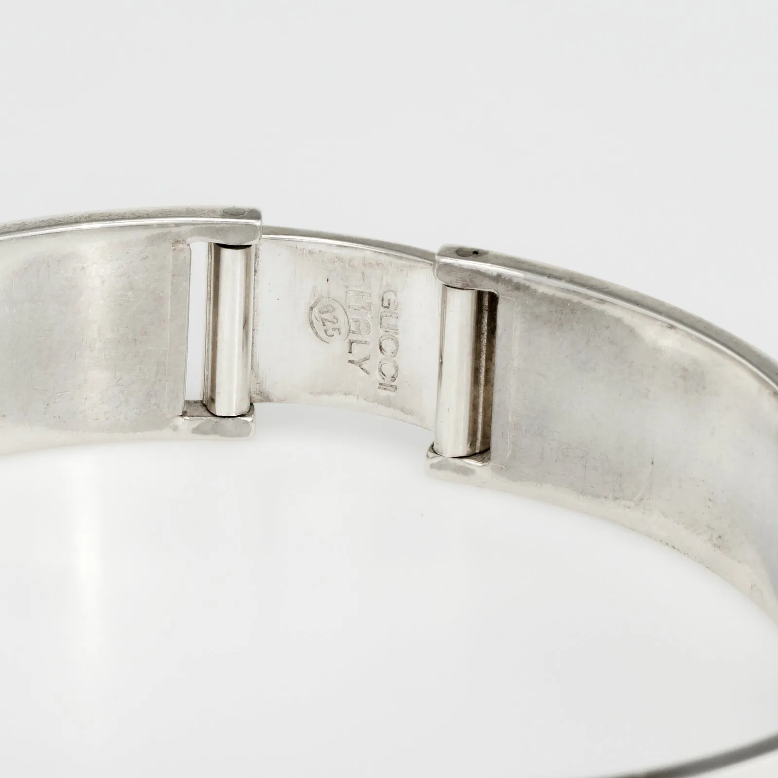 70s Gucci Vintage Enamel Sterling Silver Bracelet Brown White Signed Jewelry
