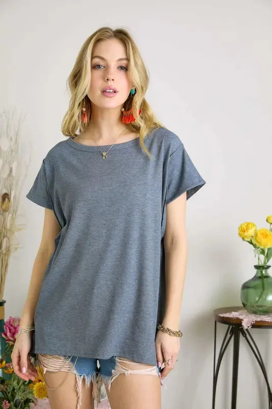 ADORA Pleat Back Casual Knit Tunic Top