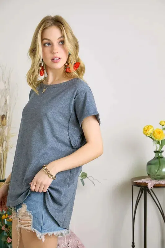ADORA Pleat Back Casual Knit Tunic Top