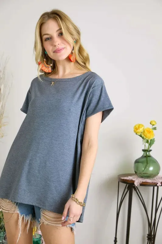 ADORA Pleat Back Casual Knit Tunic Top
