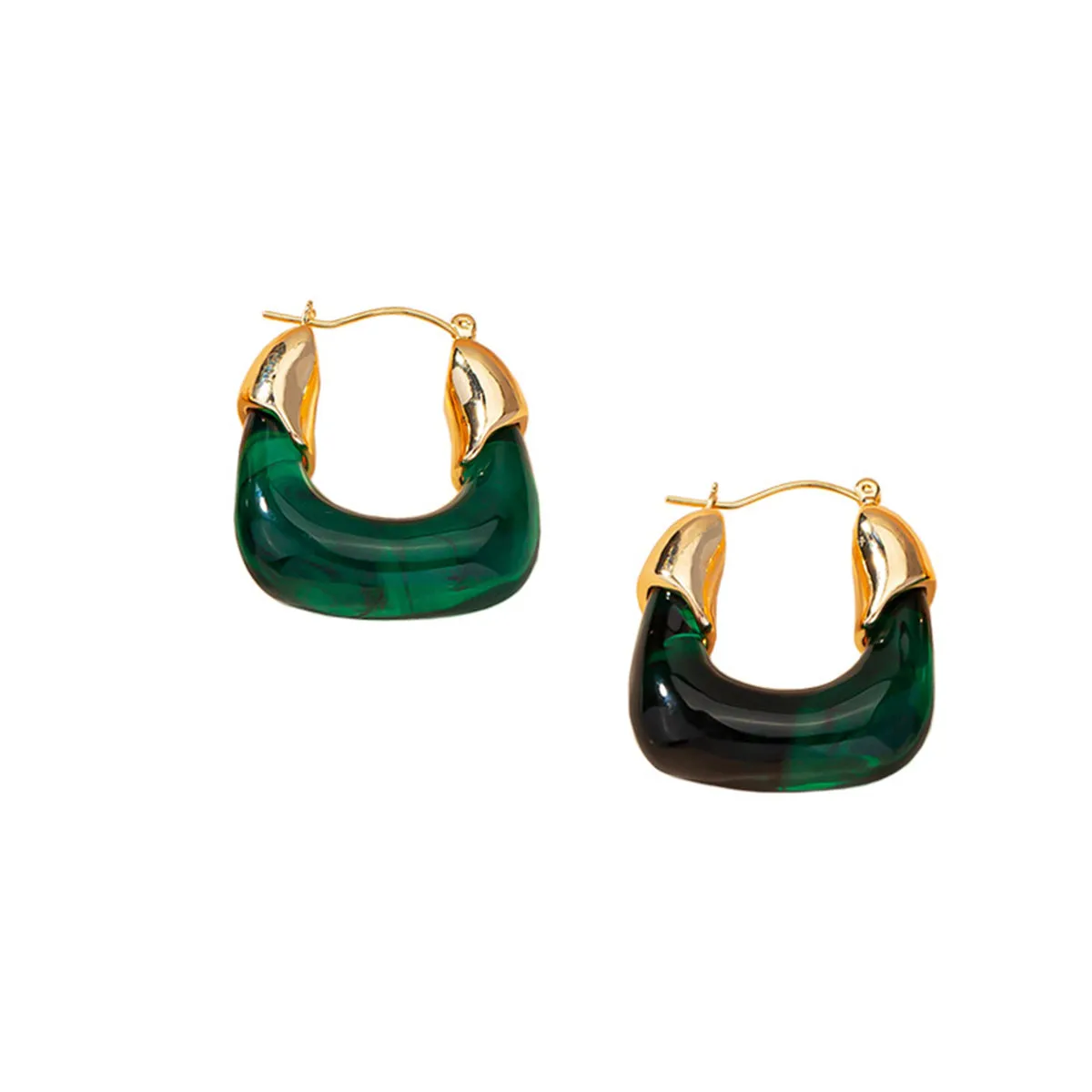 Amber Resin & 18K Gold-Plated U-Shape Huggie Earring