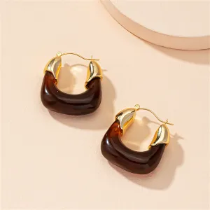 Amber Resin & 18K Gold-Plated U-Shape Huggie Earring