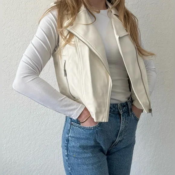 Anthropologie White Faux Leather Moto Vest – Size Small