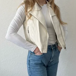 Anthropologie White Faux Leather Moto Vest – Size Small