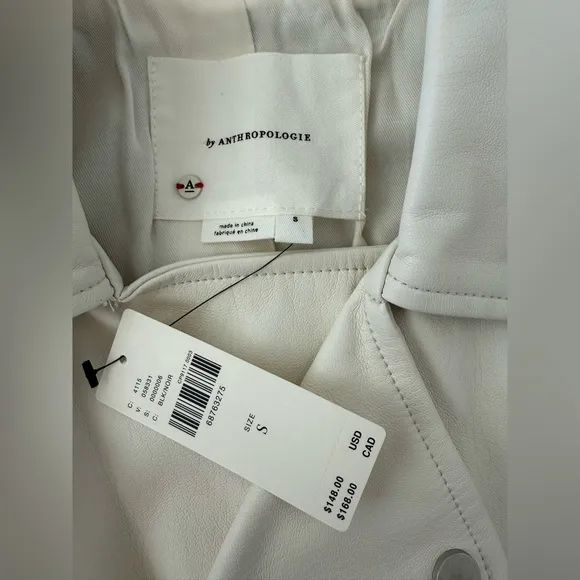 Anthropologie White Faux Leather Moto Vest – Size Small