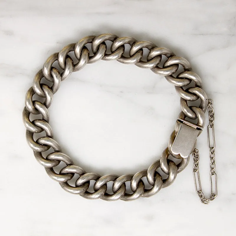 Antique Engraved Silver Curb Link Bracelet