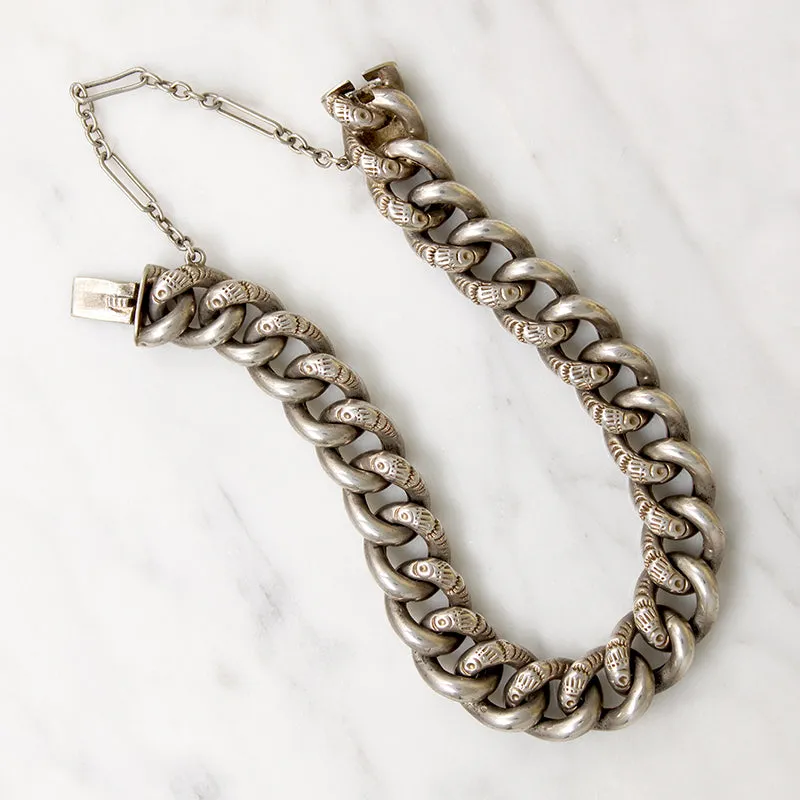 Antique Engraved Silver Curb Link Bracelet