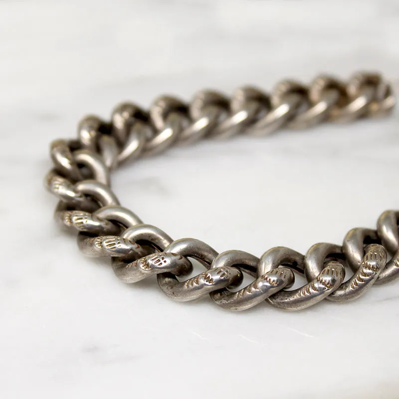 Antique Engraved Silver Curb Link Bracelet